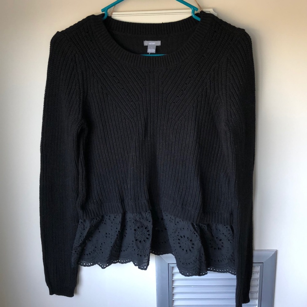Lace bottom sweater in black - Aerie